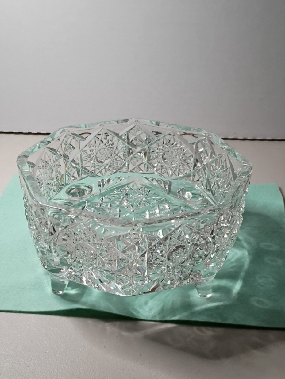 American Brilliant Ferner Cut Glass Footed Bowl - Clear Crystal Look